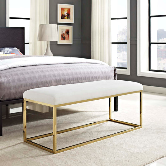 Caela Upholstered Bench, Gold & Ivory