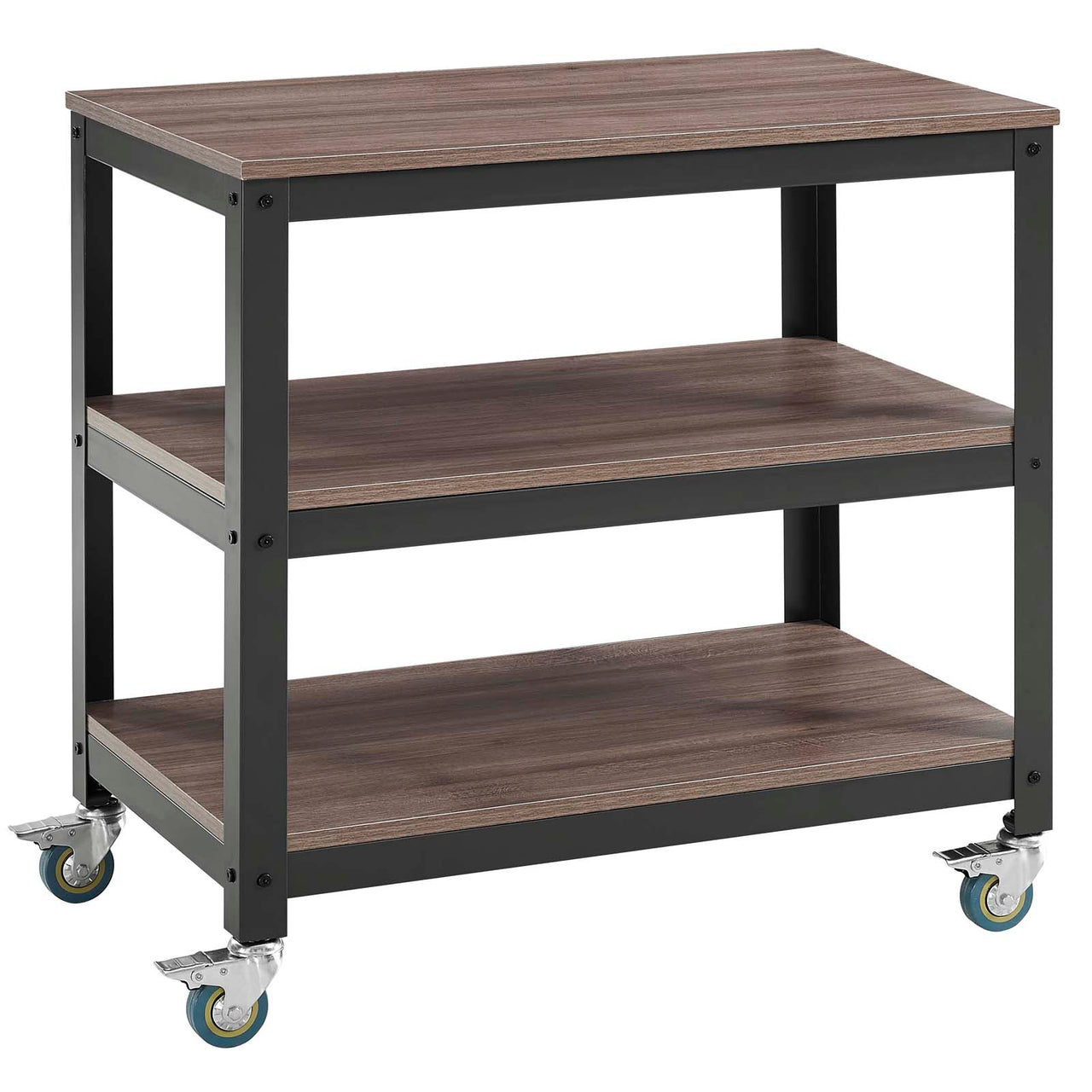Trivane Shelf | Stand w/ Casters, Gray & Walnut