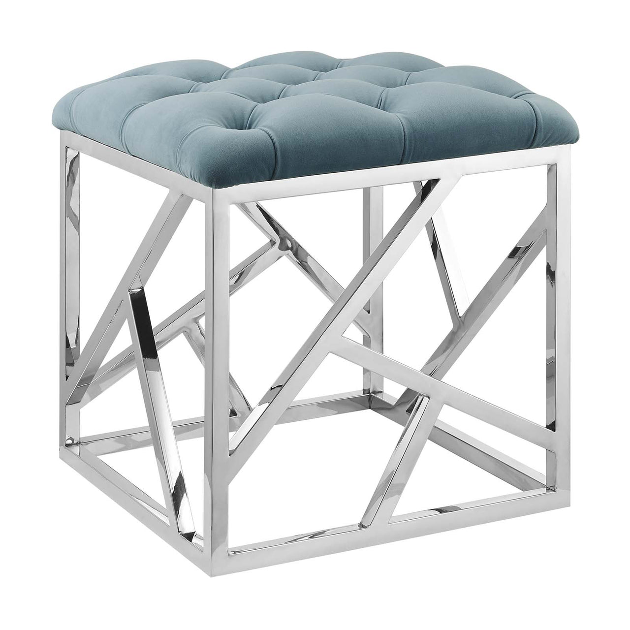 Entropy Upholstered Velvet Ottoman, Caspian Blue