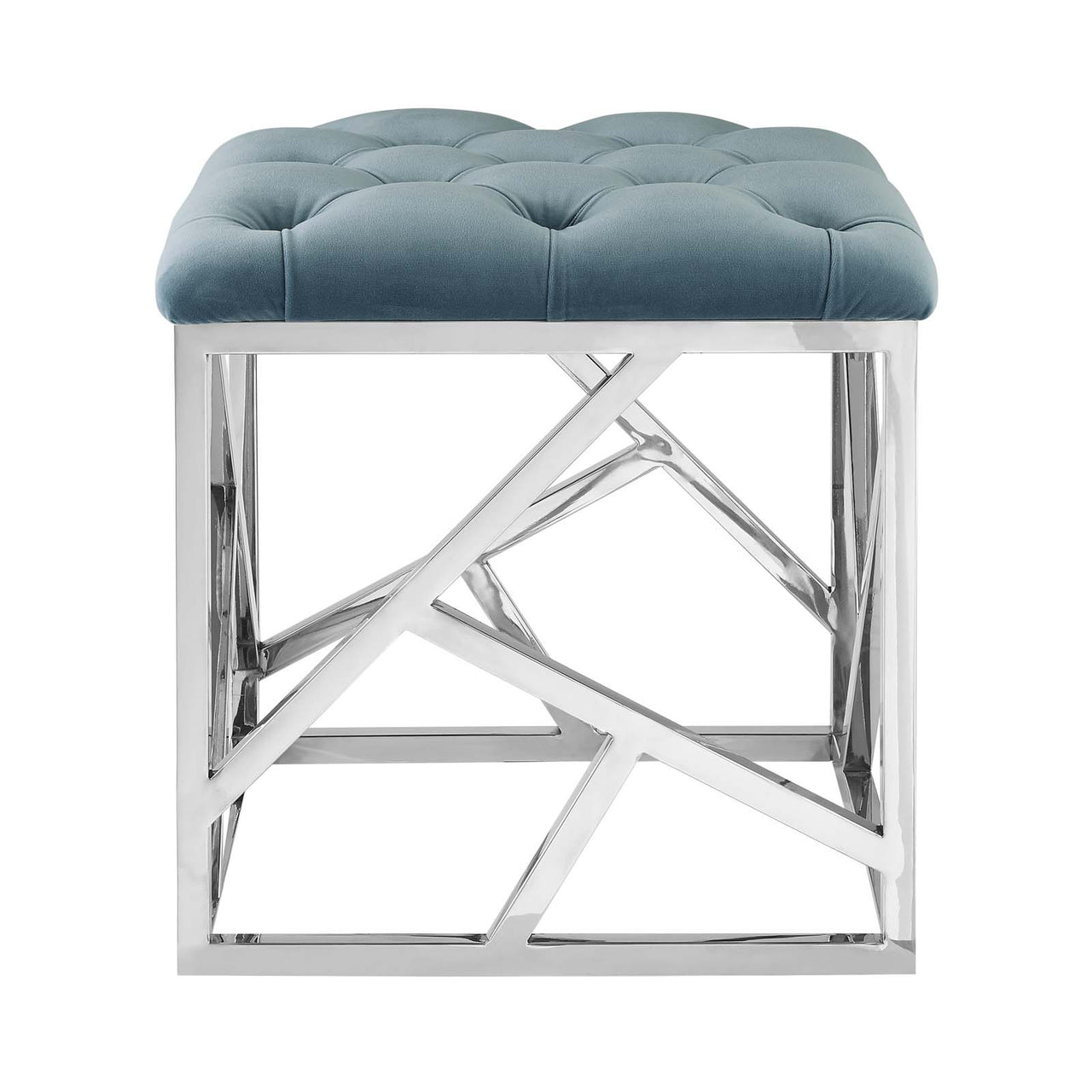 Entropy Upholstered Velvet Ottoman, Caspian Blue