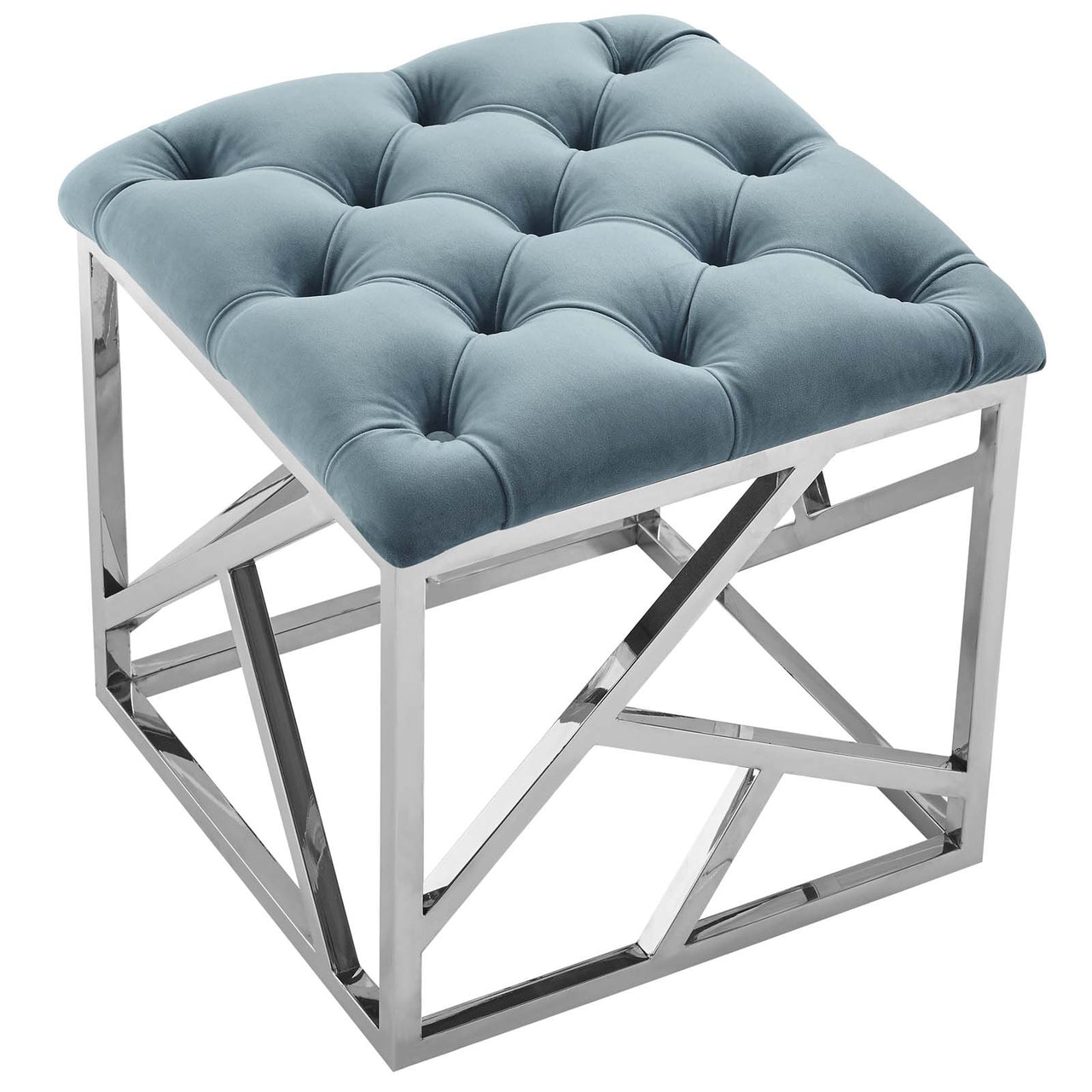 Entropy Upholstered Velvet Ottoman, Caspian Blue