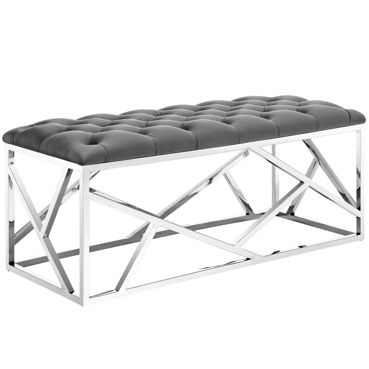 Entropy Upholstered Velvet Bench, Silver & Gray