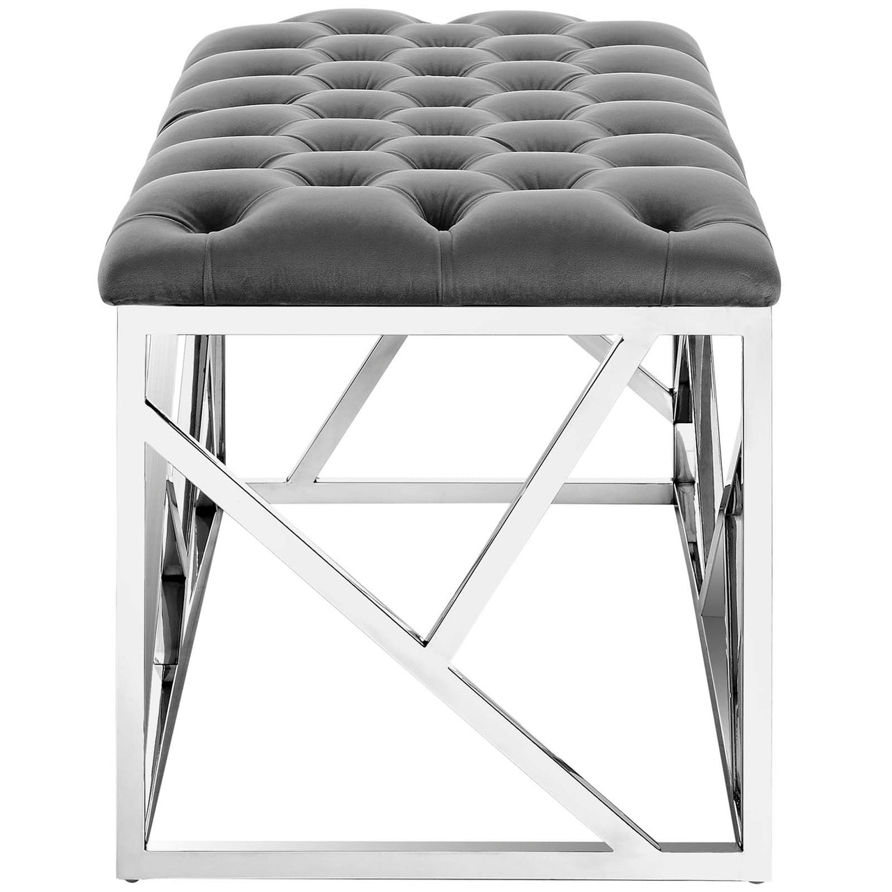 Entropy Upholstered Velvet Bench, Silver & Gray