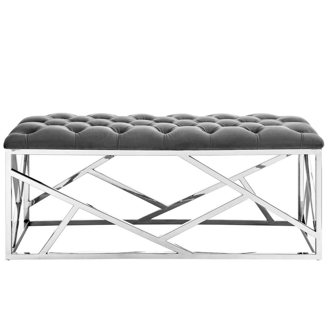 Entropy Upholstered Velvet Bench, Silver & Gray