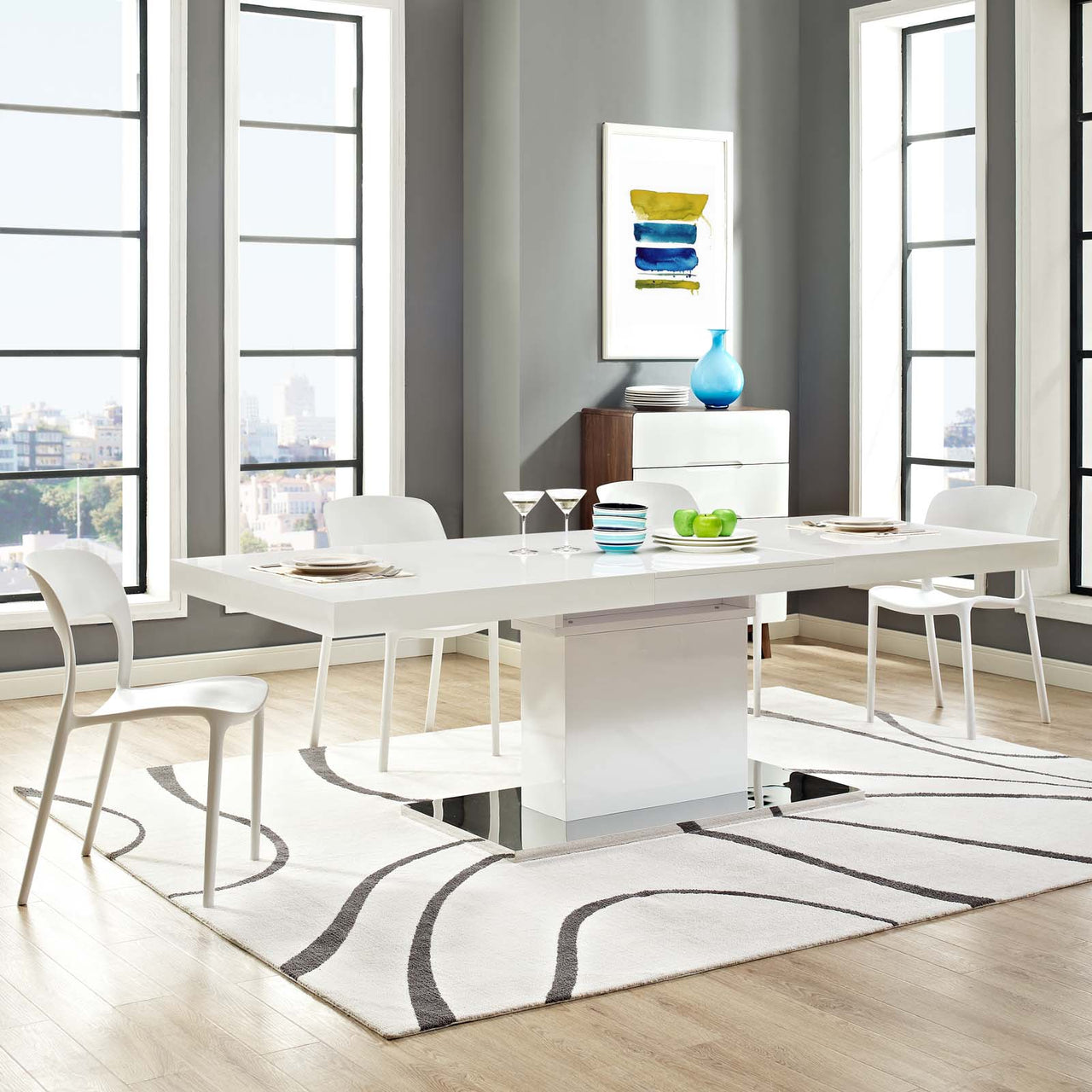 Divisa Extendable Dining Table, White & Silver