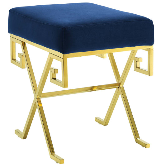 Windsor Upholstered Velvet Bench, Gold & Navy