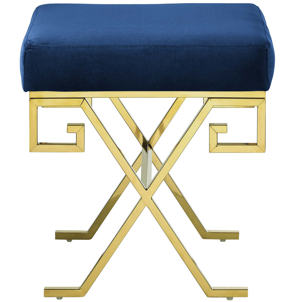 Windsor Upholstered Velvet Bench, Gold & Navy
