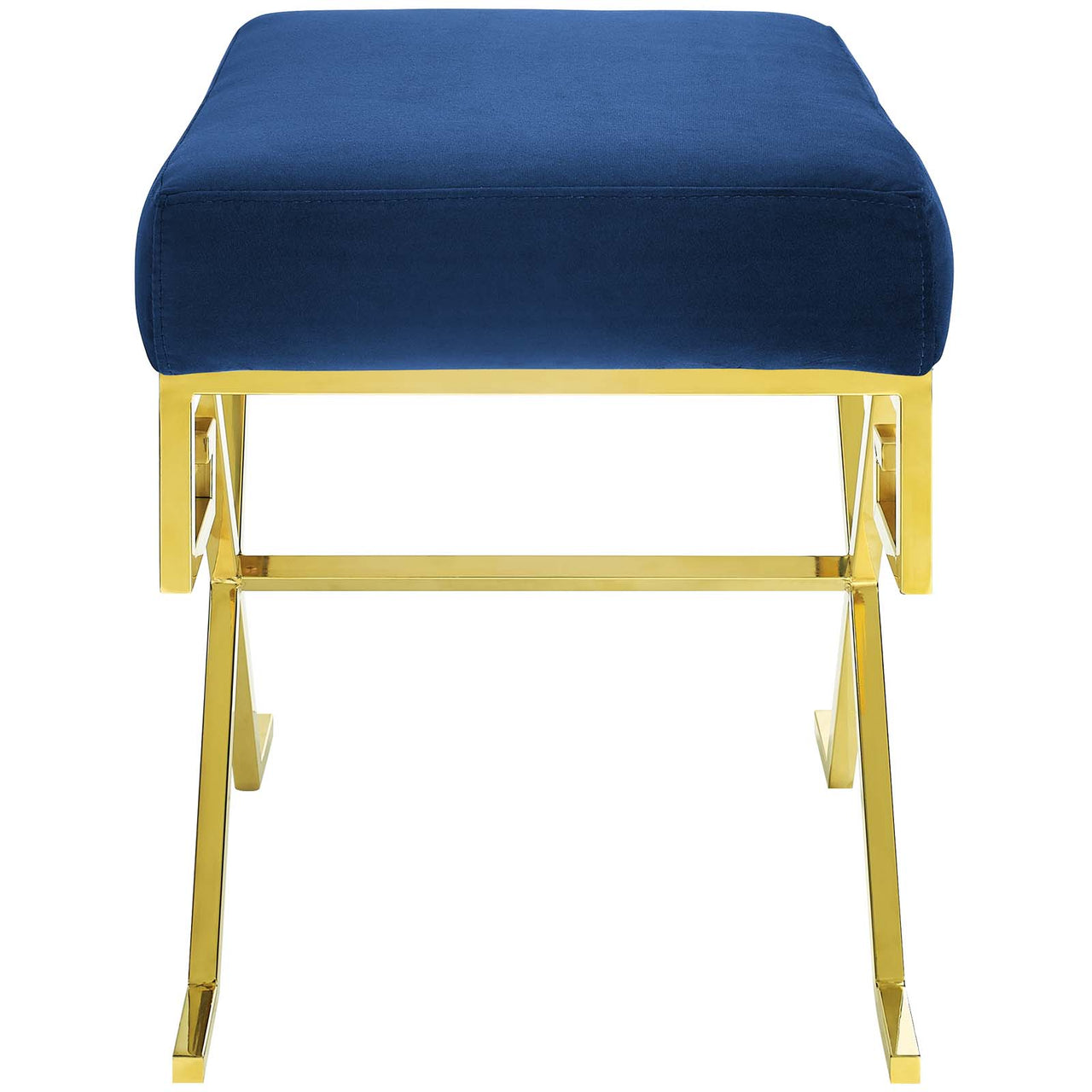 Windsor Upholstered Velvet Bench, Gold & Navy