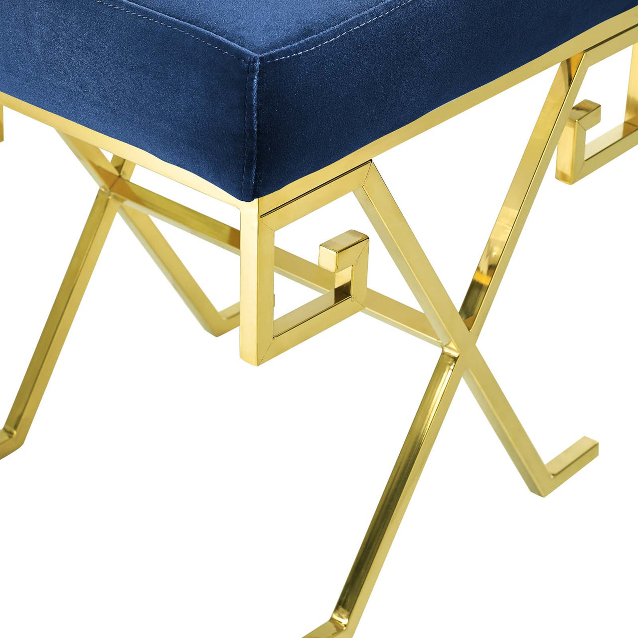 Windsor Upholstered Velvet Bench, Gold & Navy