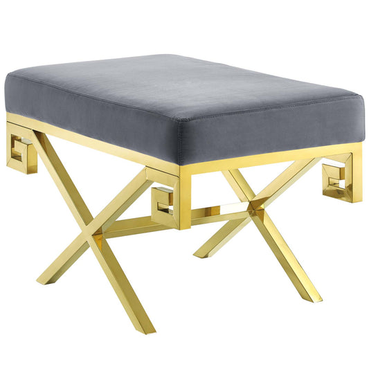 Azteca Upholstered Velvet Bench, Gold & Gray