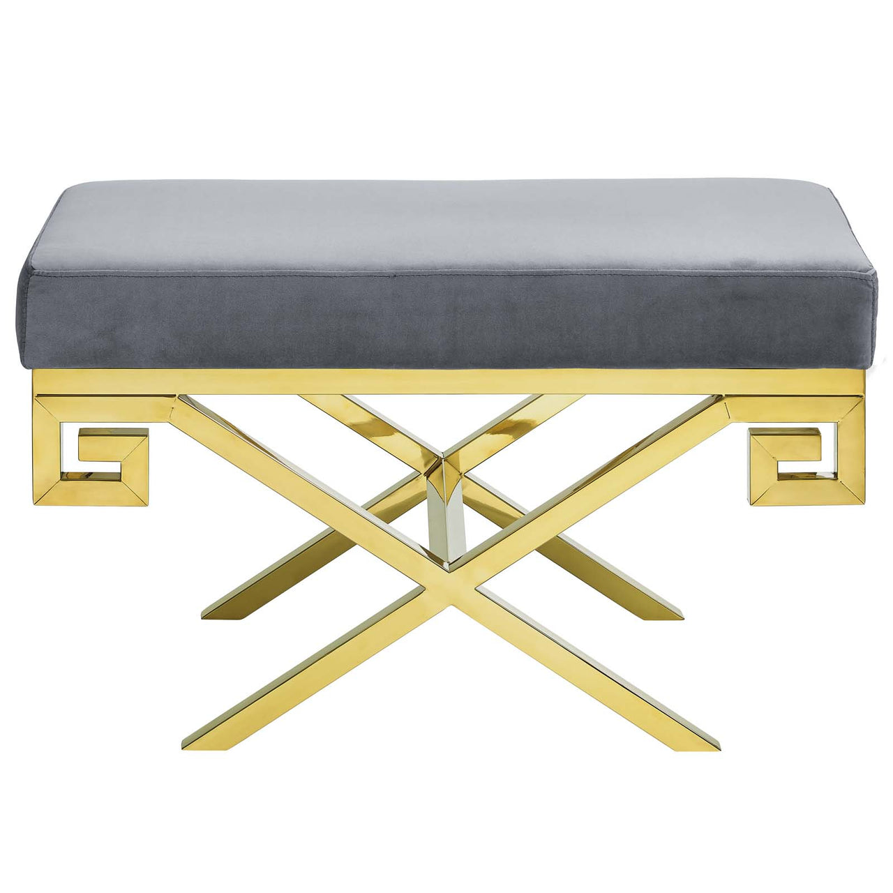 Azteca Upholstered Velvet Bench, Gold & Gray