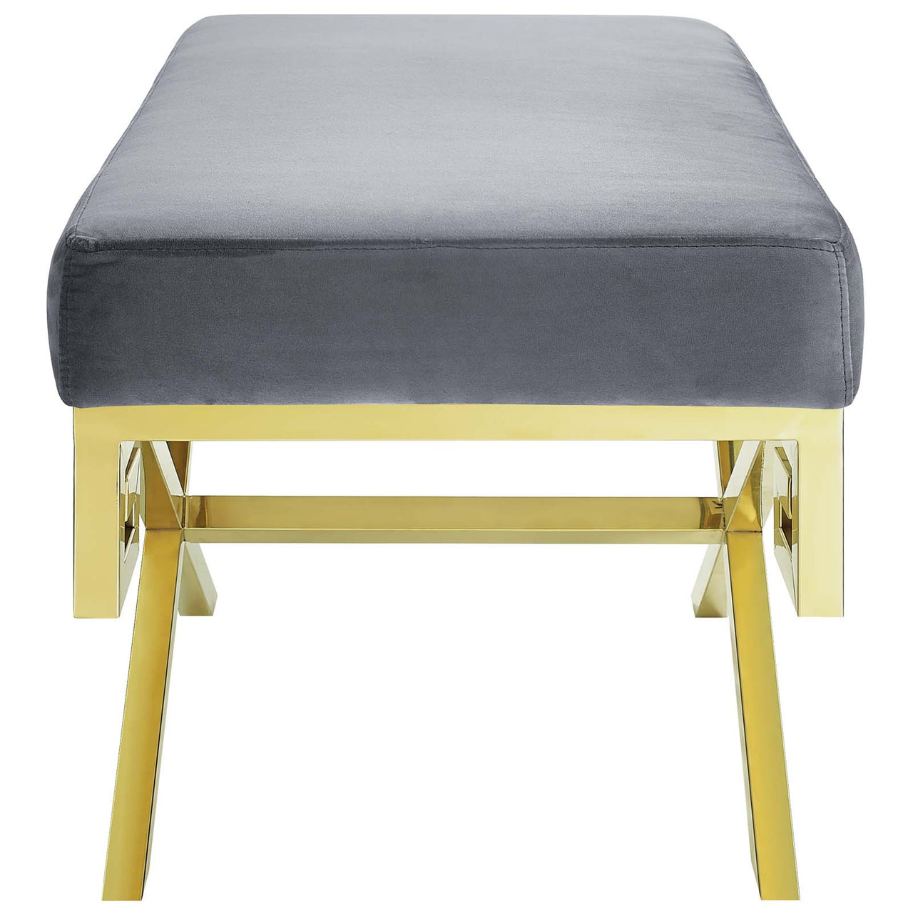 Azteca Upholstered Velvet Bench, Gold & Gray