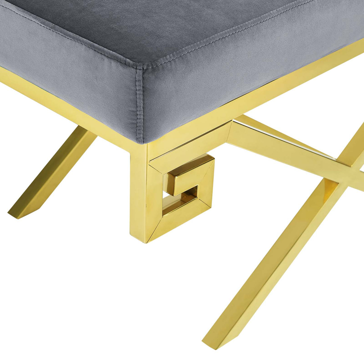 Azteca Upholstered Velvet Bench, Gold & Gray