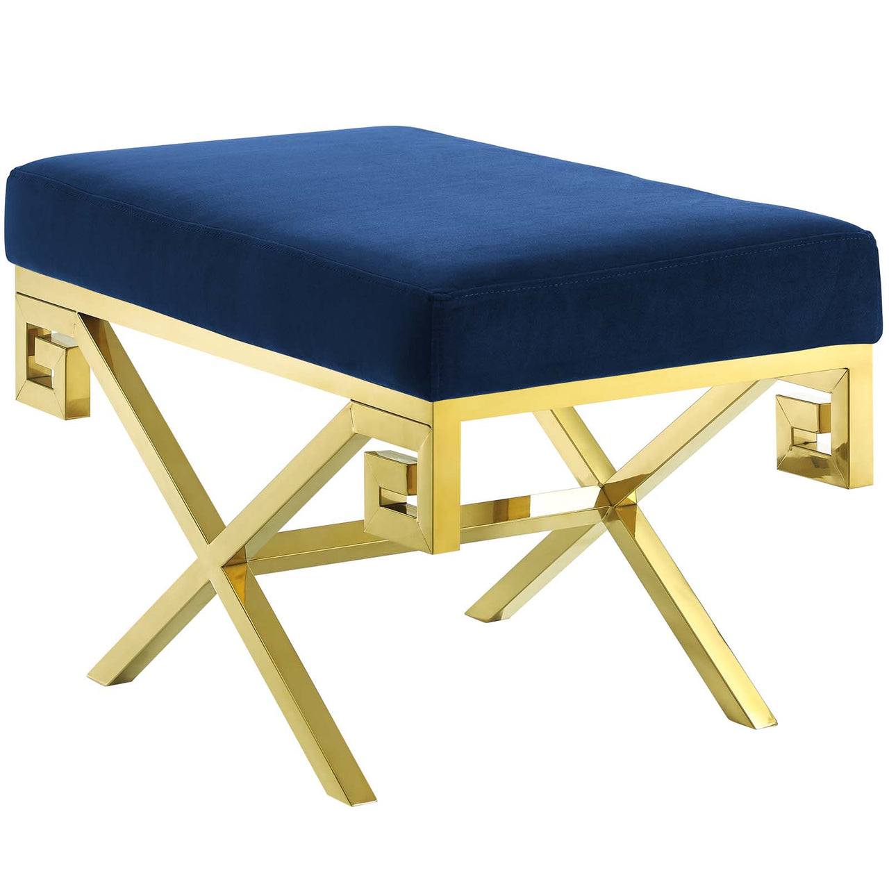 Azteca Upholstered Velvet Bench, Gold & Navy