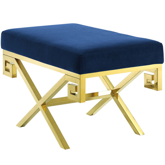 Azteca Upholstered Velvet Bench, Gold & Navy