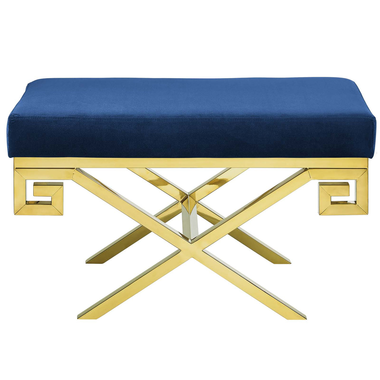 Azteca Upholstered Velvet Bench, Gold & Navy