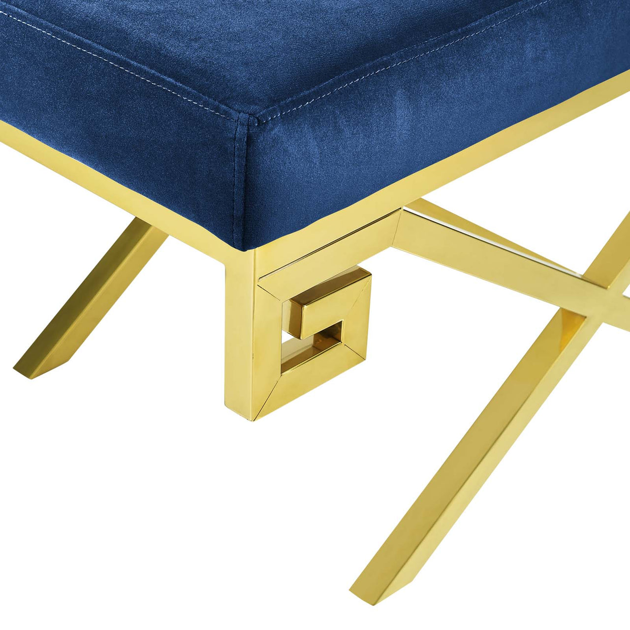 Azteca Upholstered Velvet Bench, Gold & Navy