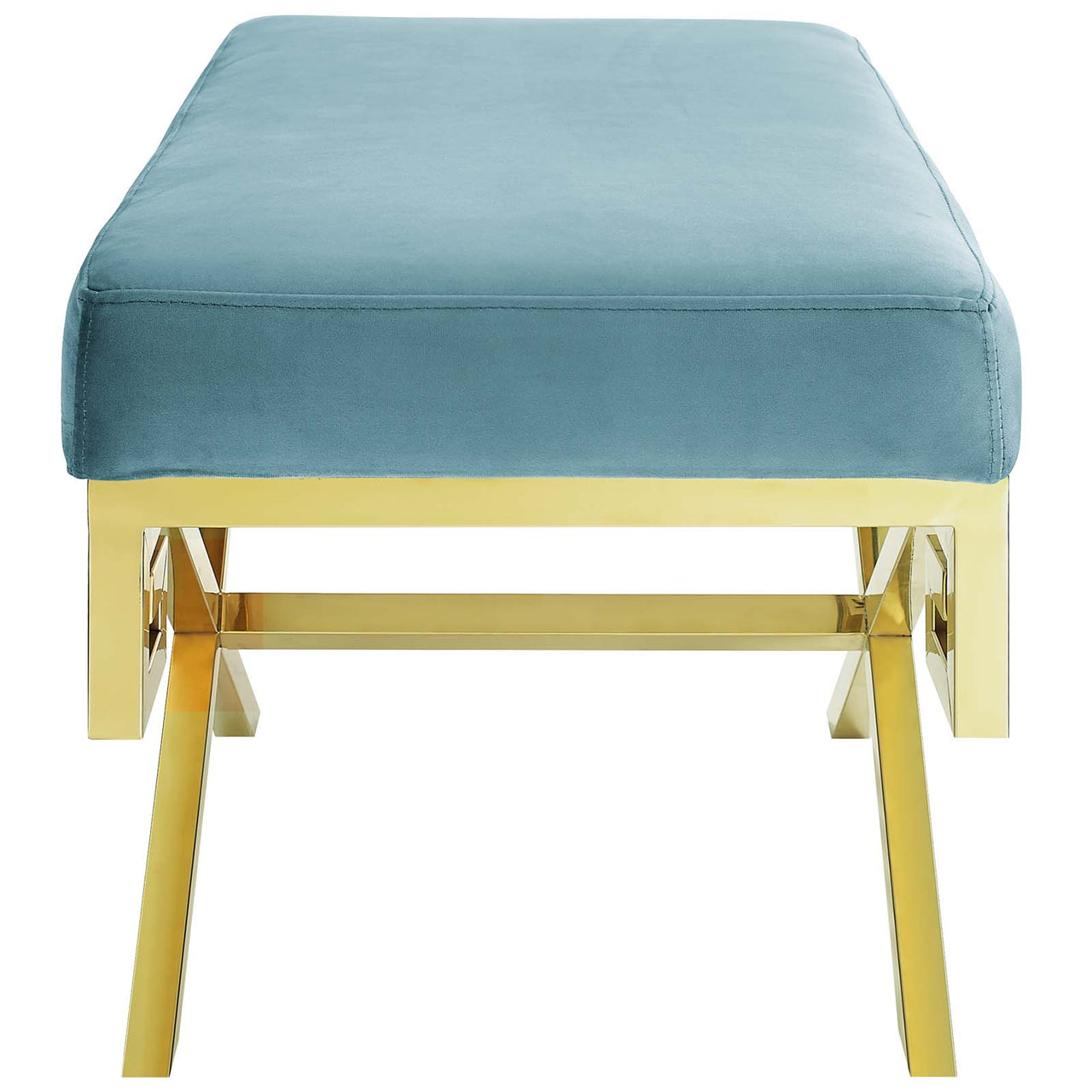 Azteca Upholstered Velvet Bench, Gold & Caspian Blue