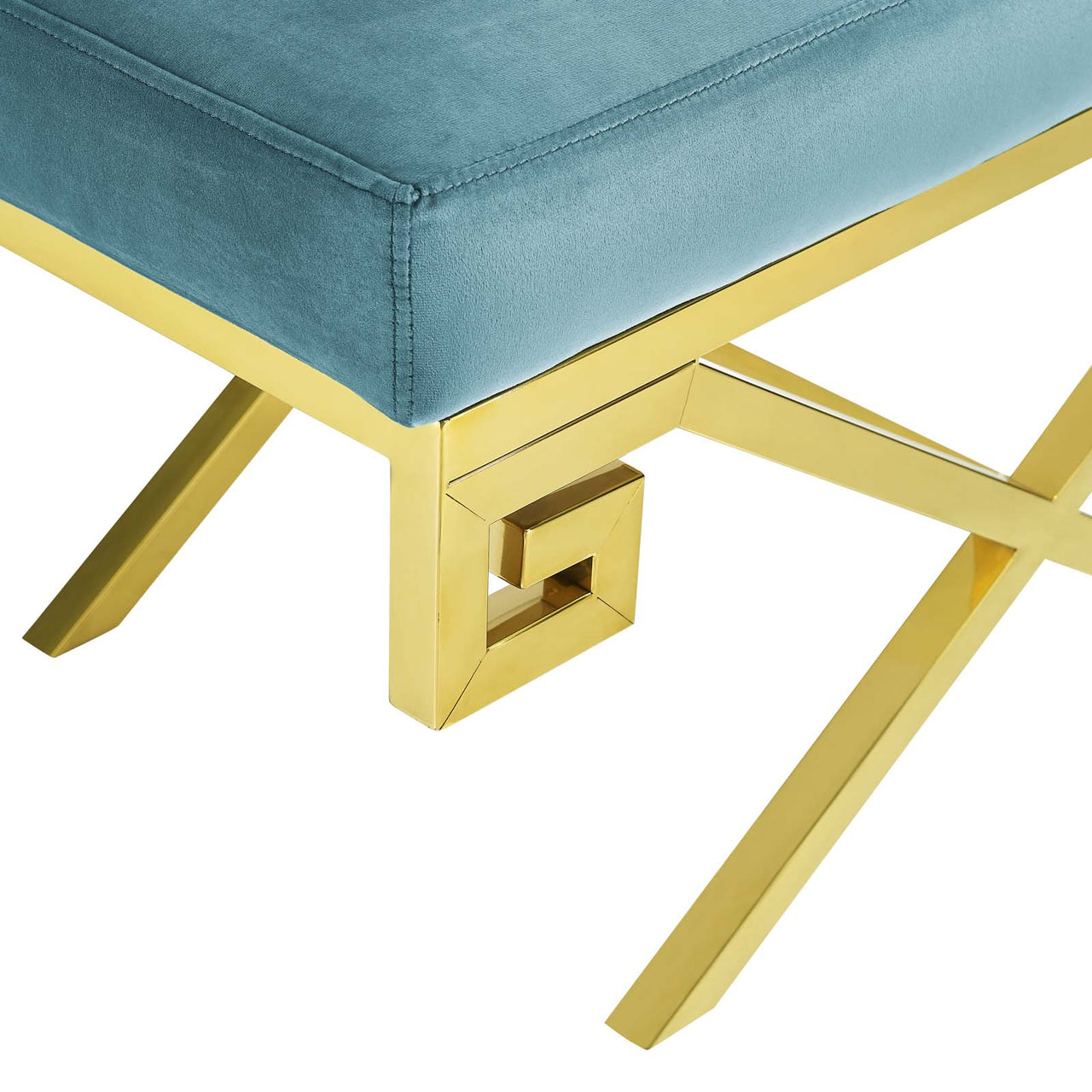 Azteca Upholstered Velvet Bench, Gold & Caspian Blue