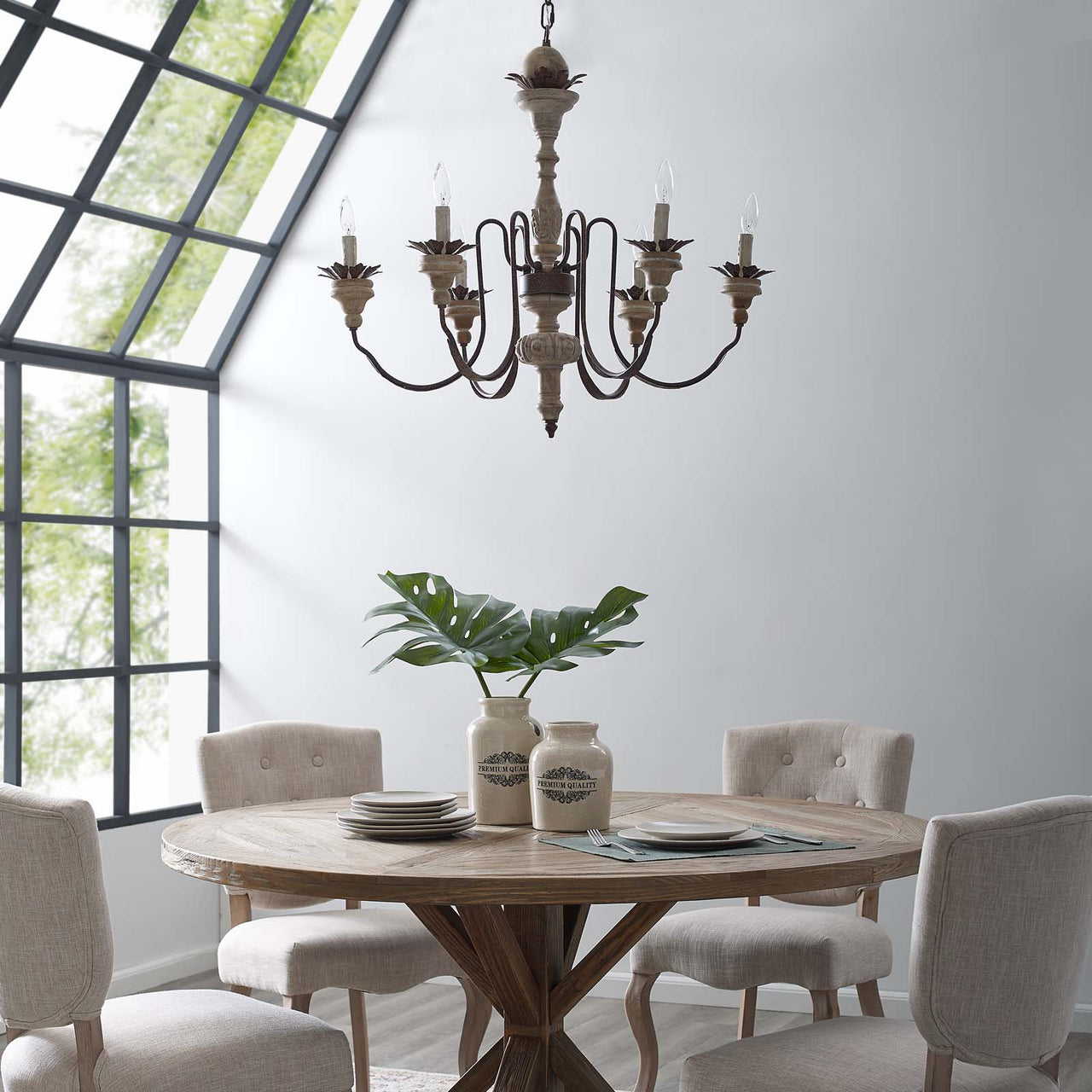 Foranzo Chandelier, Natural Wood
