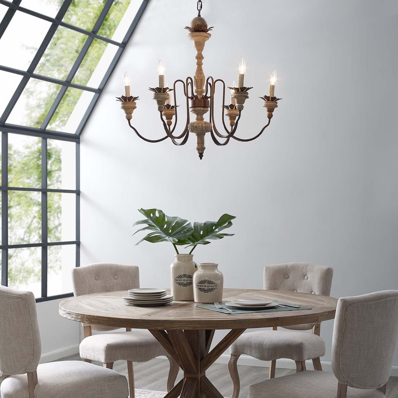 Foranzo Chandelier, Natural Wood