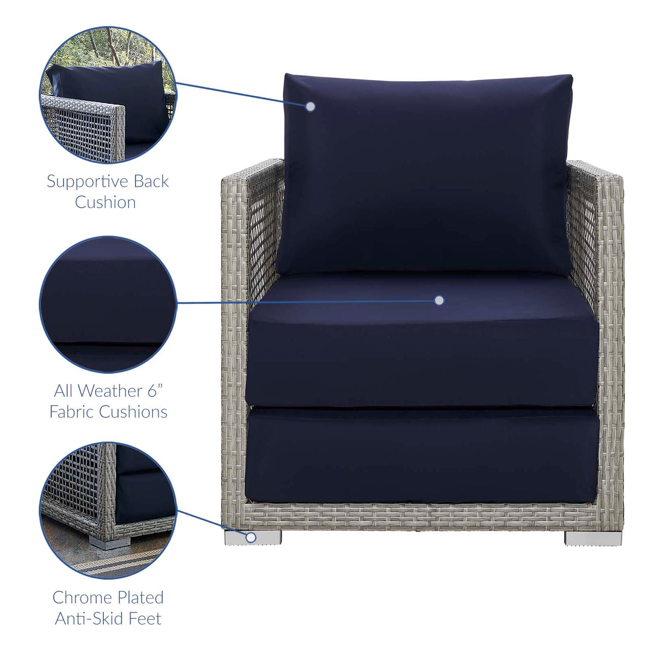 Alma Alfresco Woven Armchair, Gray & Navy
