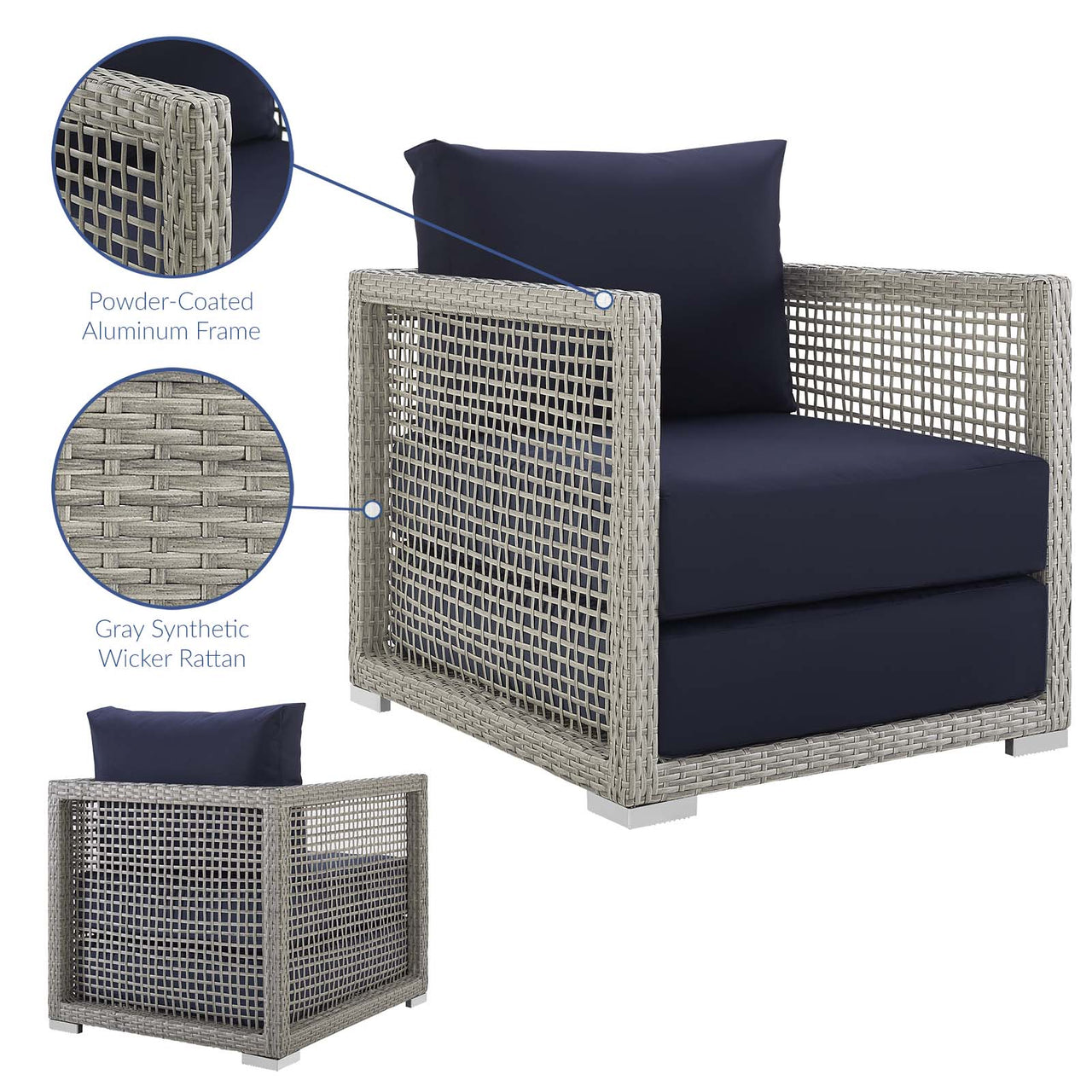 Alma Alfresco Woven Armchair, Gray & Navy