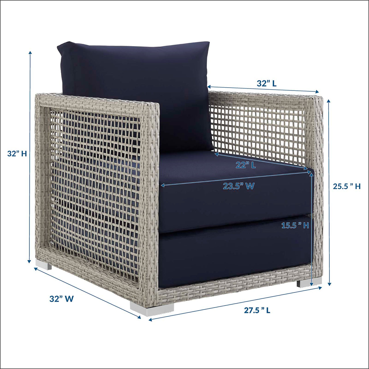 Alma Alfresco Woven Armchair, Gray & Navy