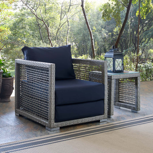 Alma Alfresco Woven Armchair, Gray & Navy