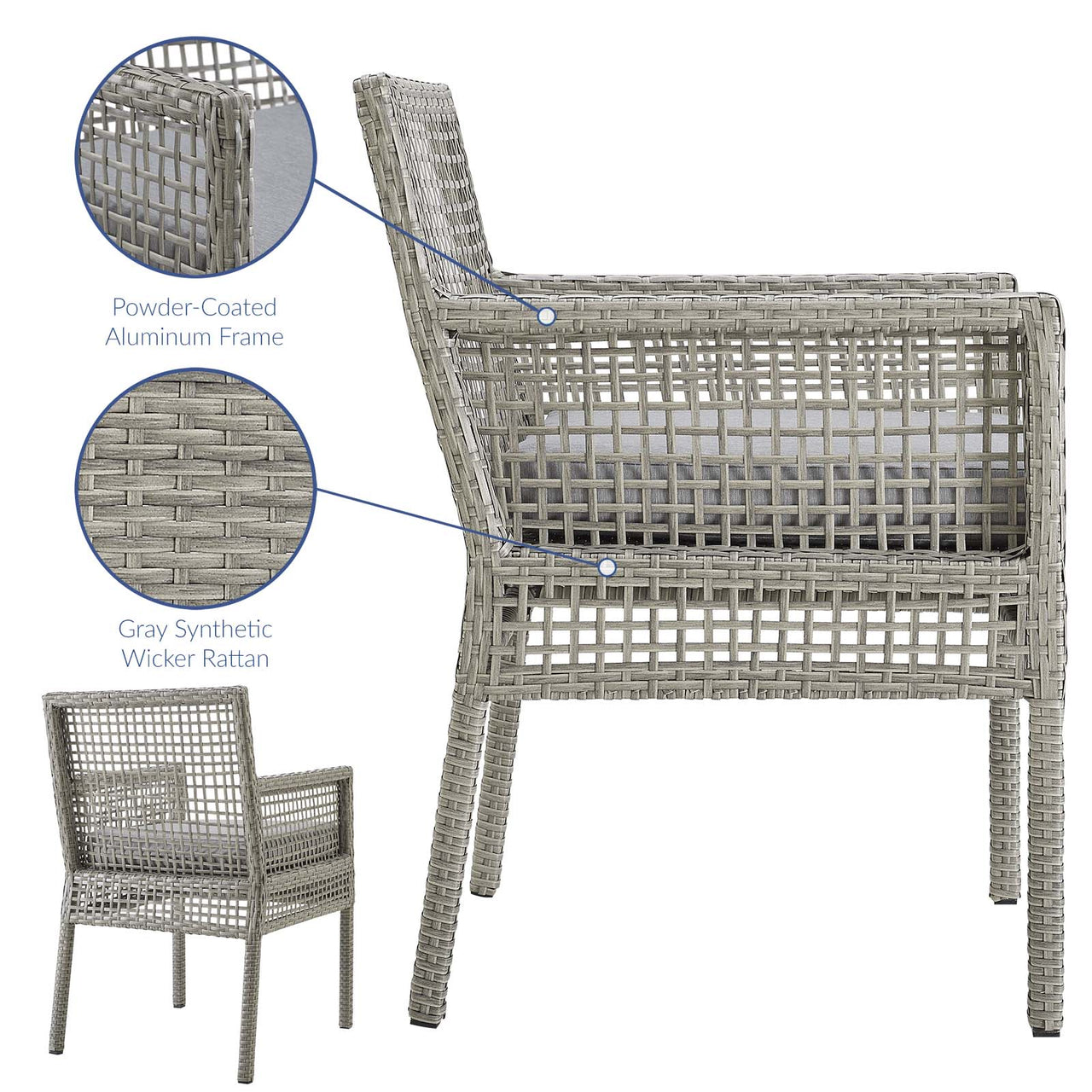 Alma Alfresco Woven Dining Armchair Set of 2, Gray