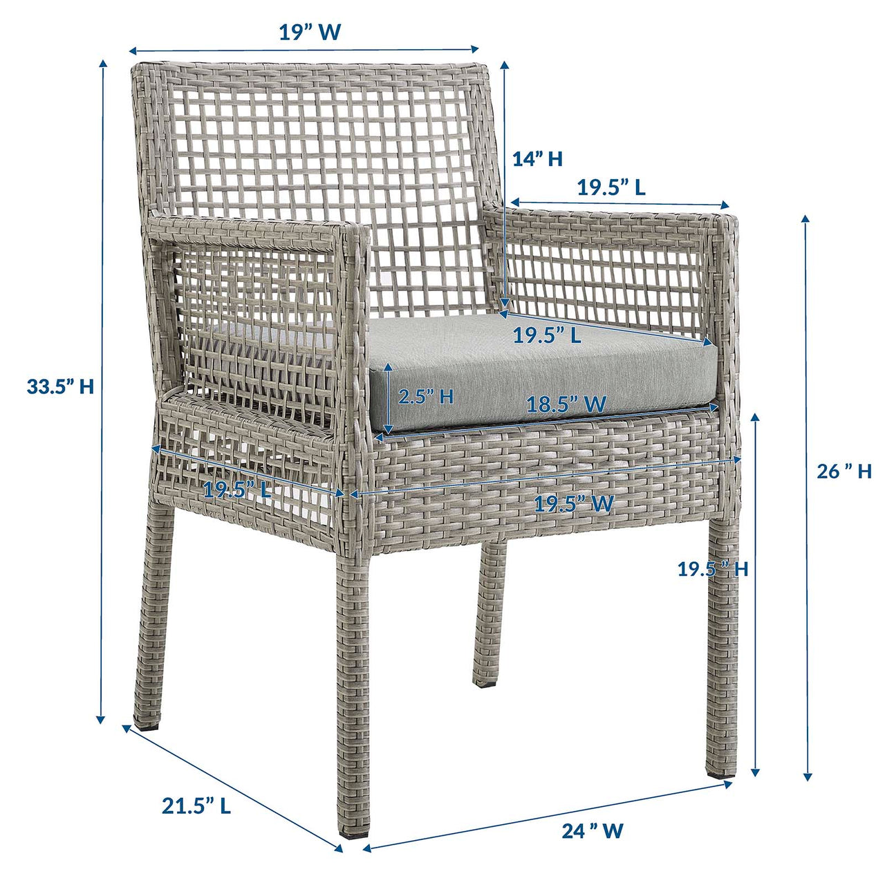 Alma Alfresco Woven Dining Armchair Set of 2, Gray
