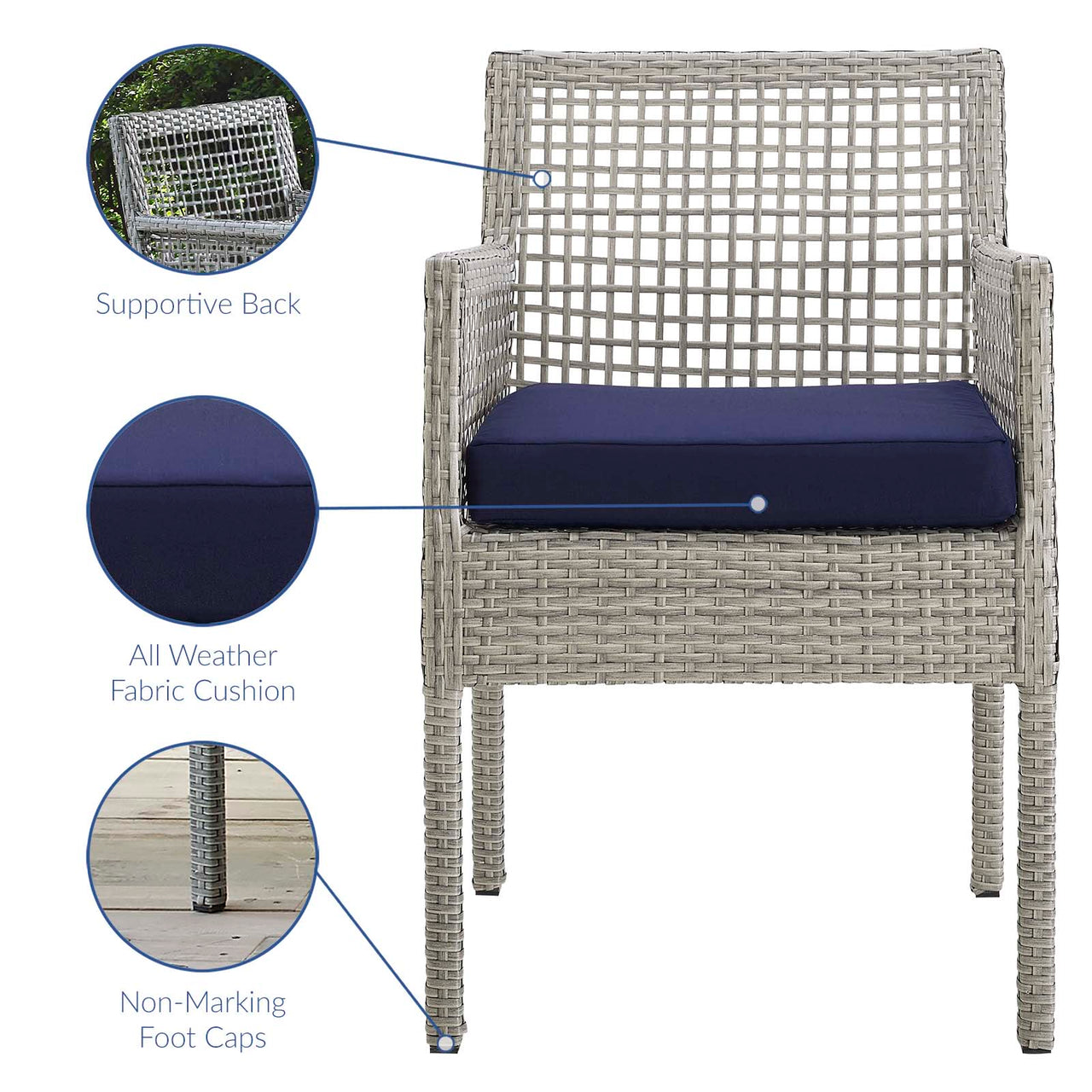 Alma Alfresco Woven Dining Armchair, Gray & Navy