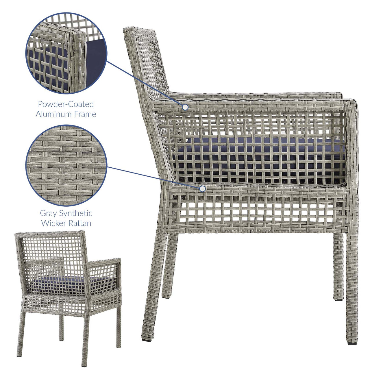 Alma Alfresco Woven Dining Armchair Set of 2, Gray & Navy