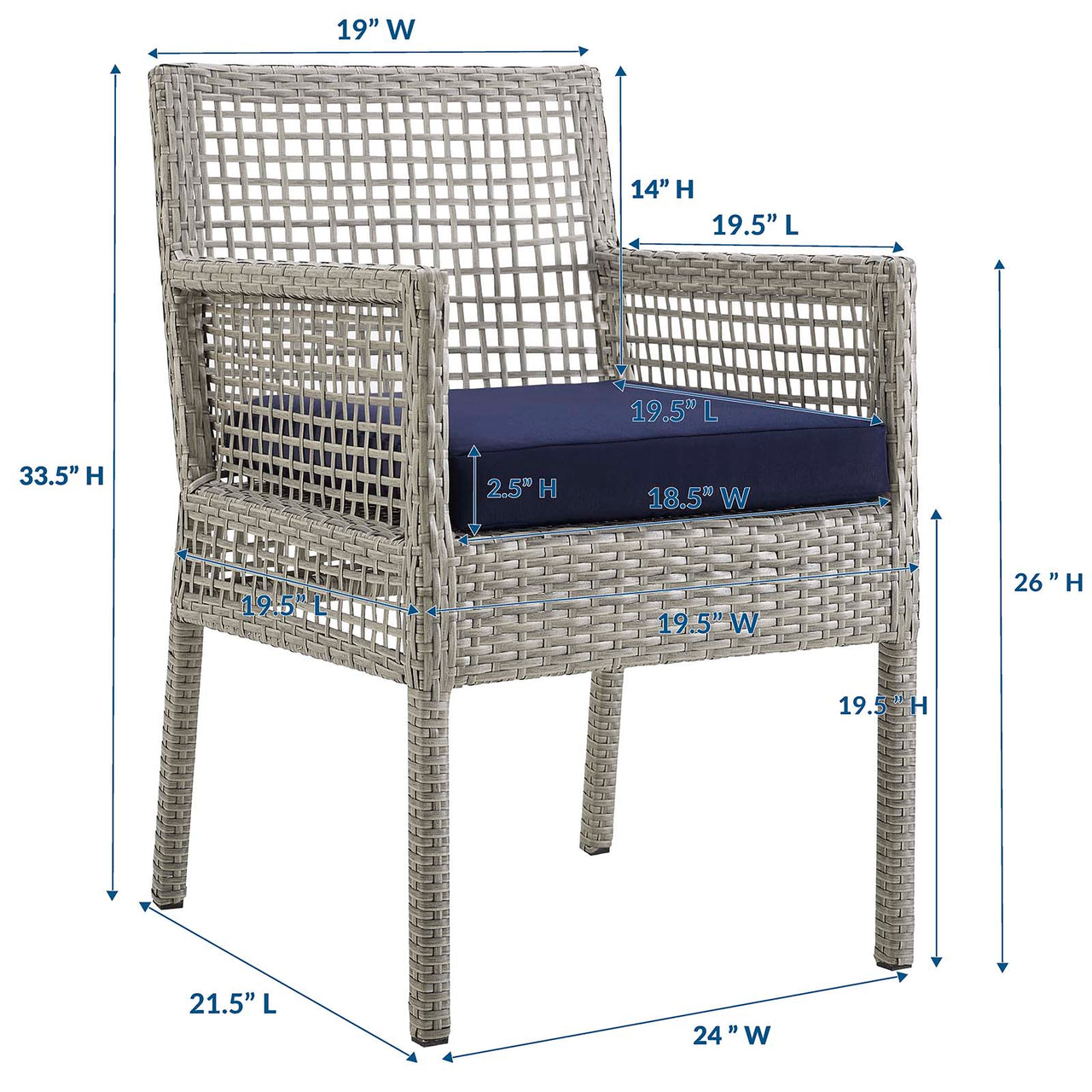 Alma Alfresco Woven Dining Armchair Set of 2, Gray & Navy