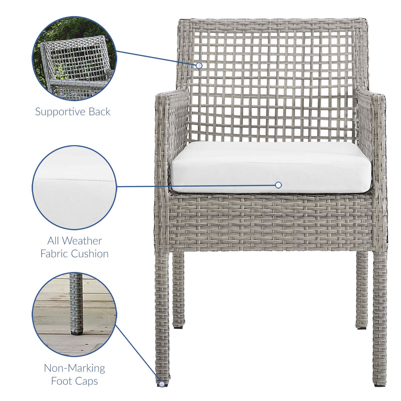Alma Alfresco Woven Dining Armchair, Gray & White