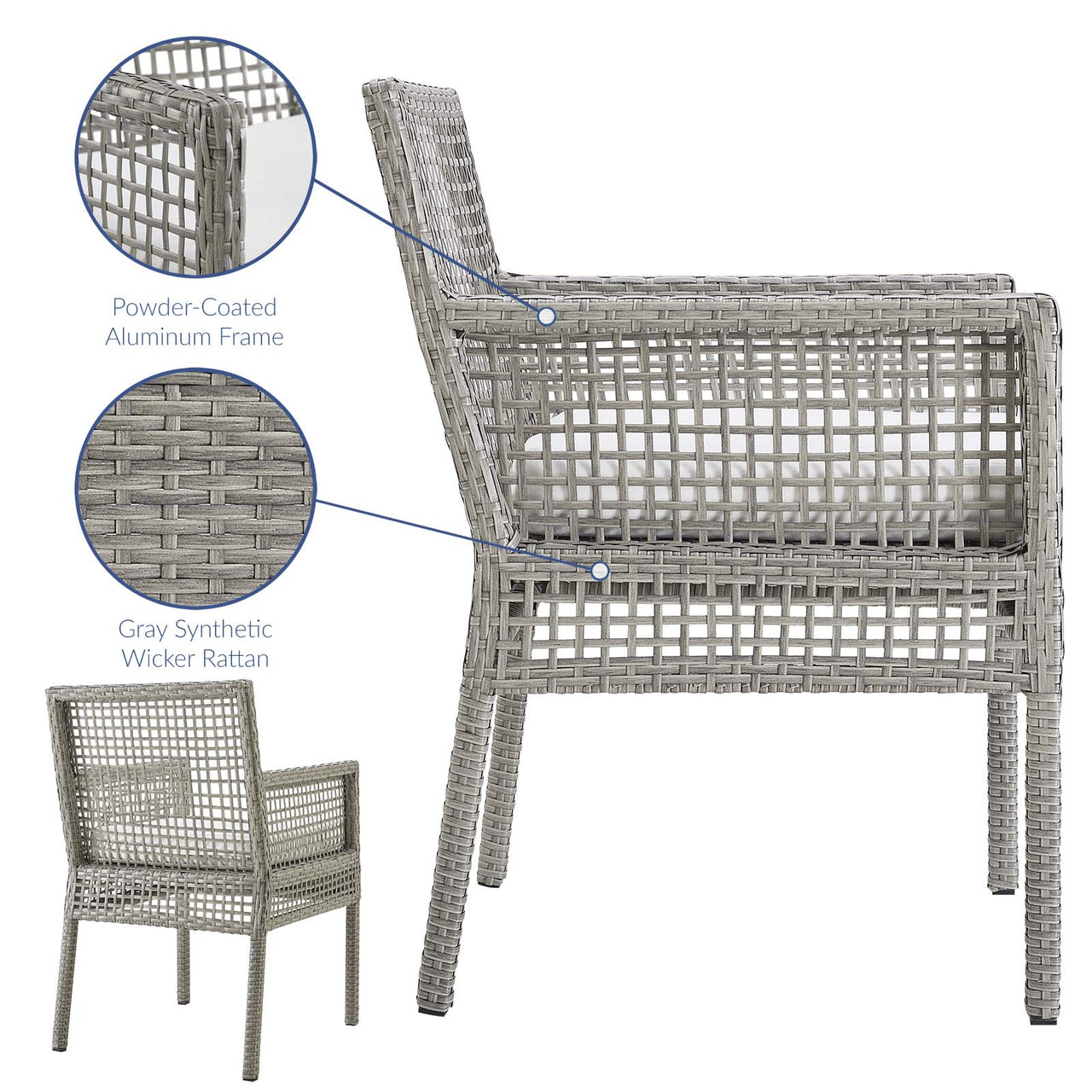 Alma Alfresco Woven Dining Armchair, Gray & White