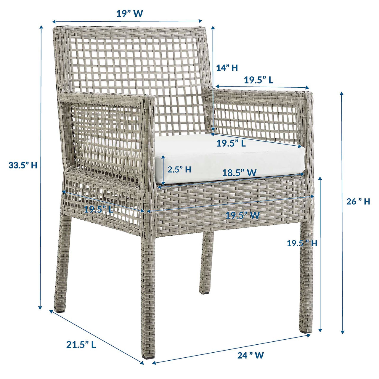 Alma Alfresco Woven Dining Armchair Set of 4, Gray & Navy