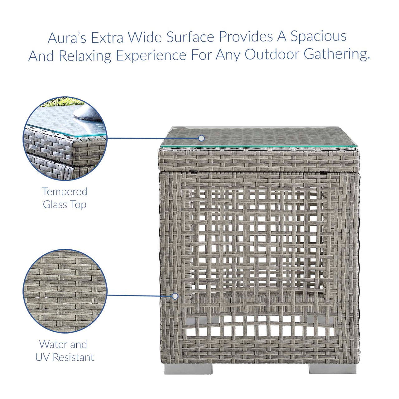 Alma Alfresco Woven Side Table, Gray
