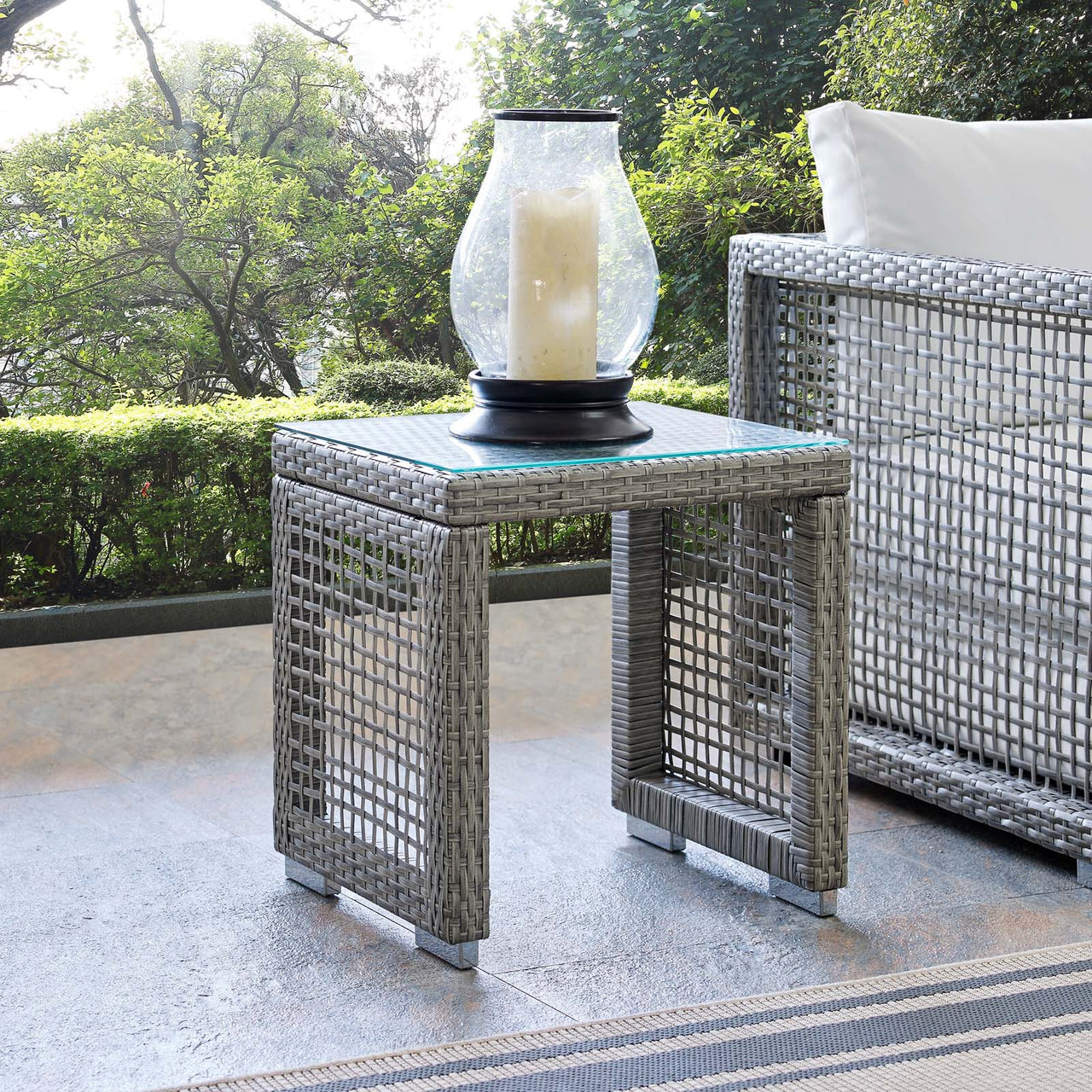 Alma Alfresco Woven Side Table, Gray