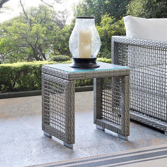 Alma Alfresco Woven Side Table, Gray