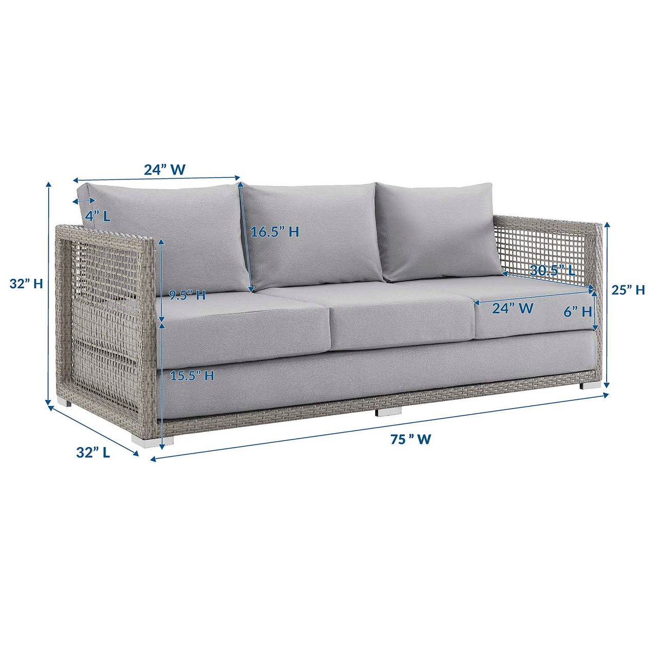 Alma Alfresco Woven Sofa, Gray