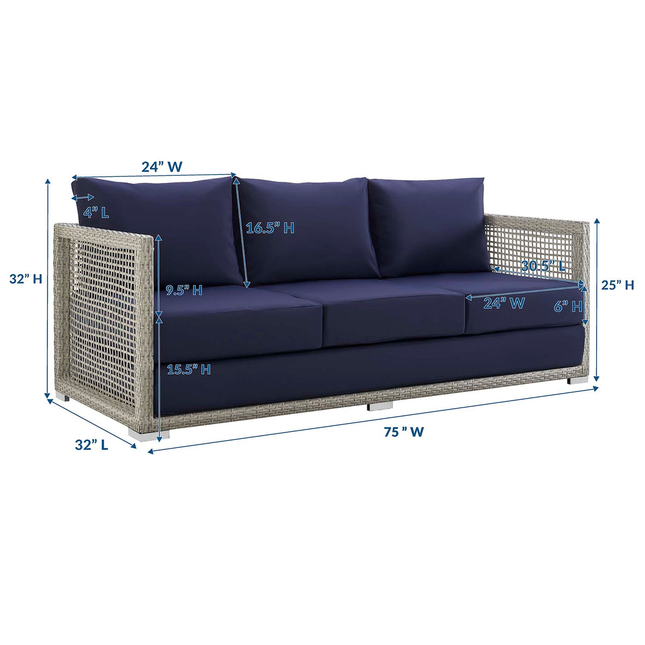 Alma Alfresco Woven Sofa, Gray & Navy