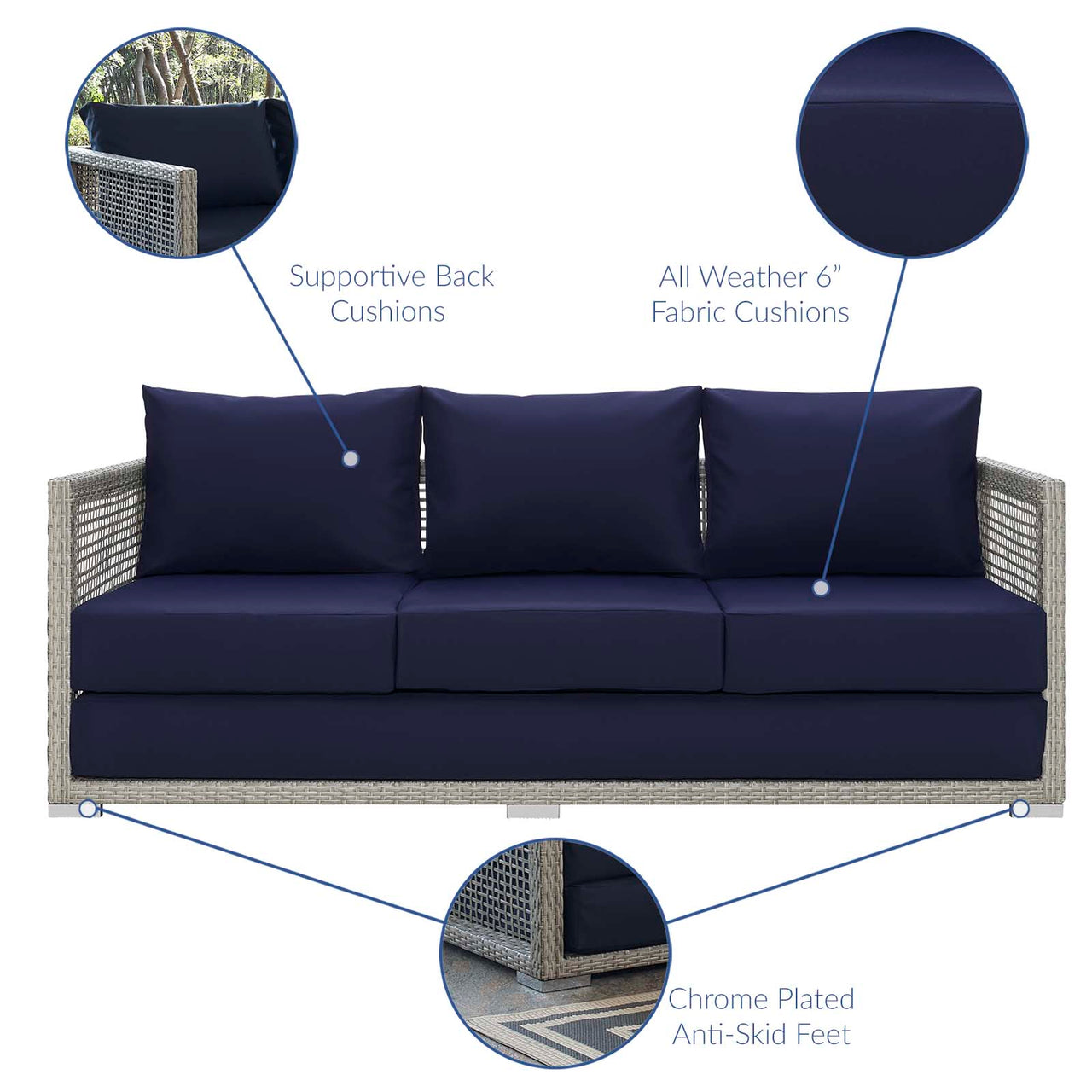 Alma Alfresco Woven Sofa, Gray & Navy