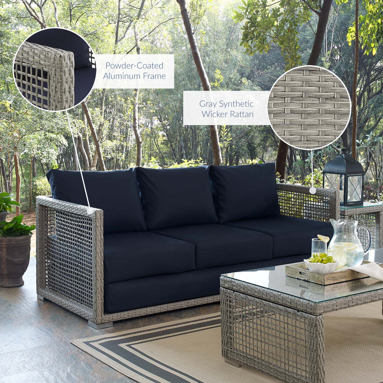 Alma Alfresco Woven Sofa, Gray & Navy