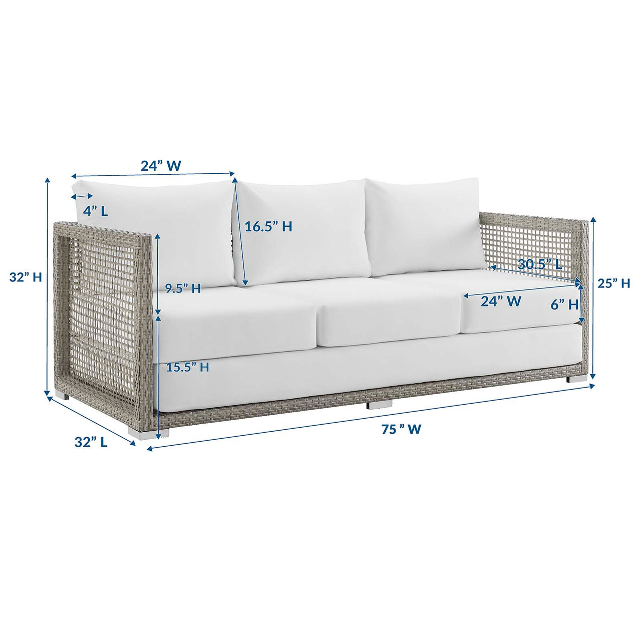 Alma Alfresco Woven Sofa, Gray & White