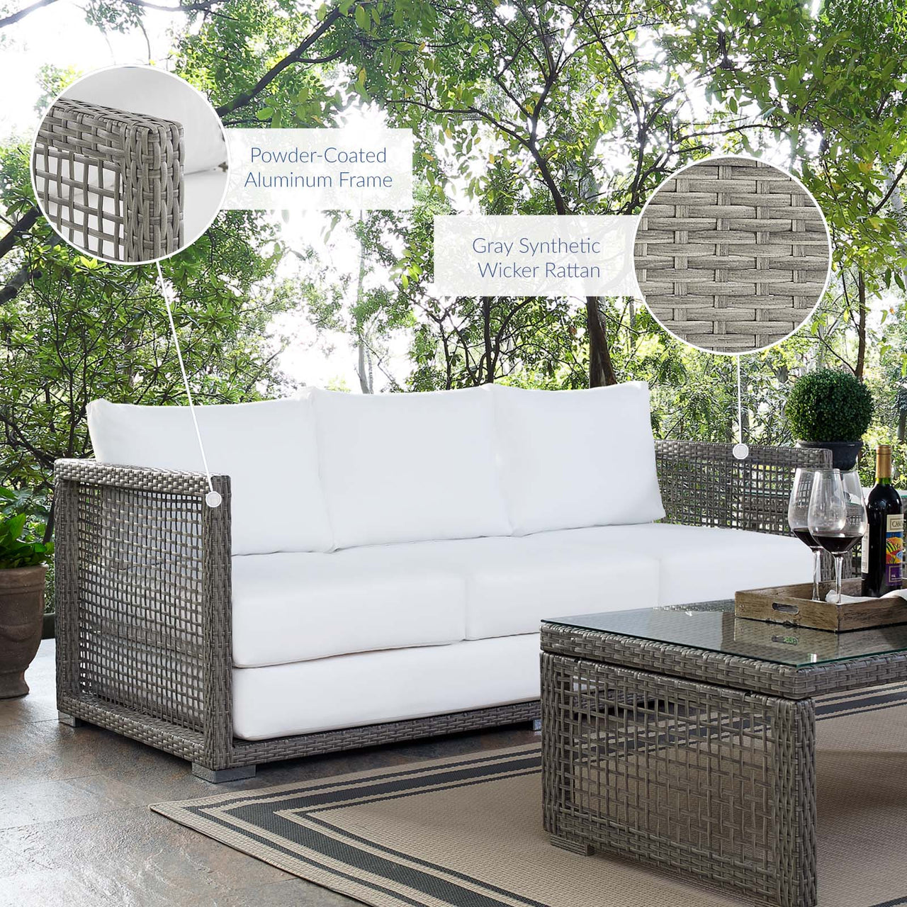 Alma Alfresco Woven Sofa, Gray & White