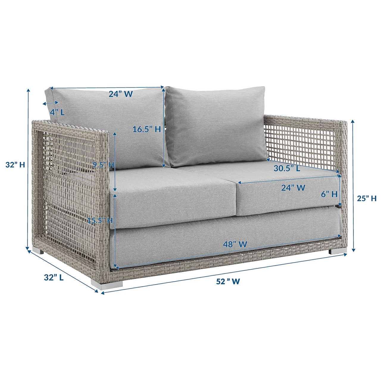 Alma Alfresco Woven Loveseat, Gray