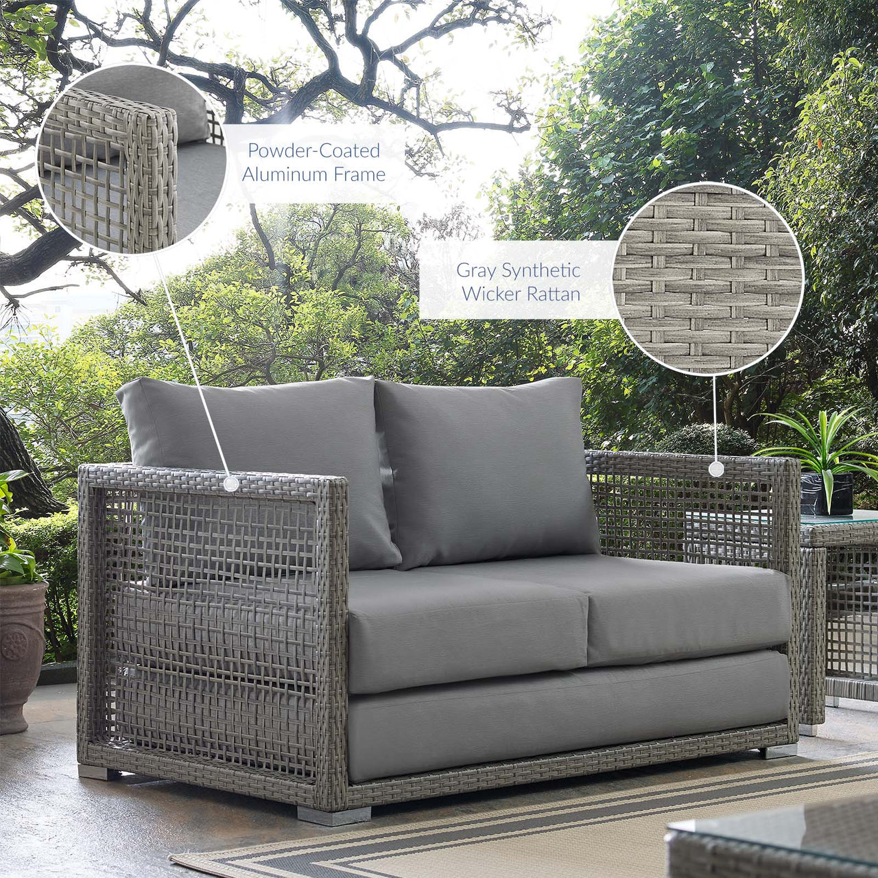 Alma Alfresco Woven Loveseat, Gray