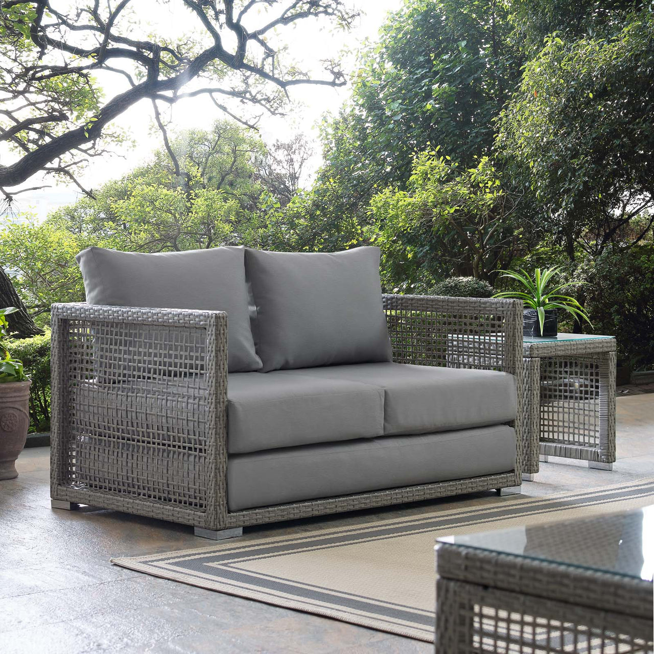 Alma Alfresco Woven Loveseat, Gray