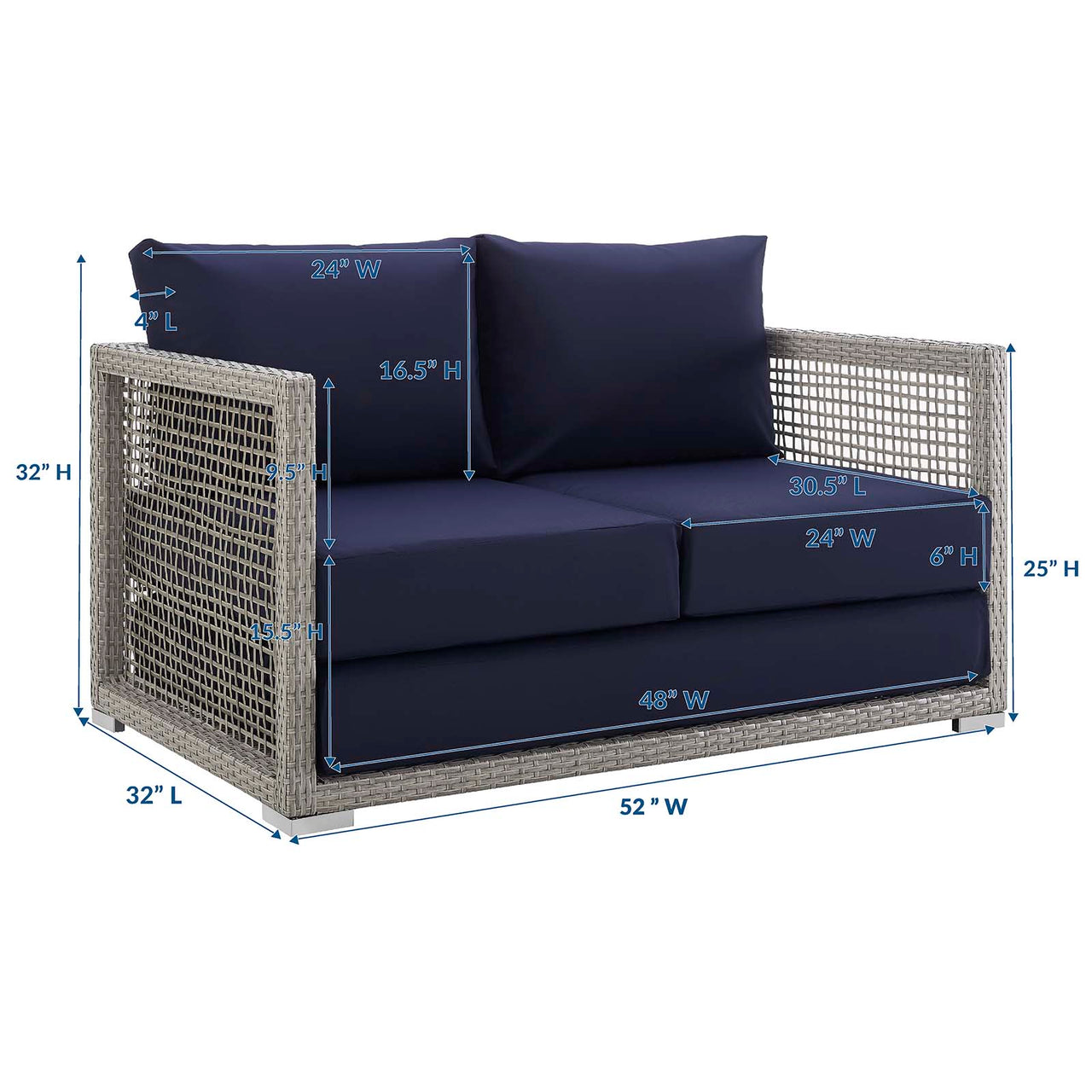 Alma Alfresco Woven Loveseat, Gray & Navy